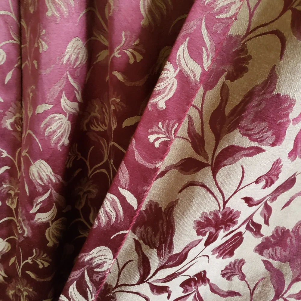 Custom Drapes 150 x 98 2 Panel Maroon Gold Floral Jacquard Room Darken Rod Pkt